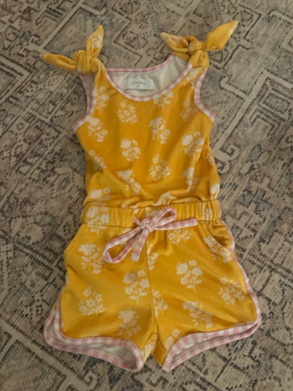 🌼 SWEET HONEY 🌼 Yellow Floral Tie-Shoulder Toddler Romper - Picture 2 of 2